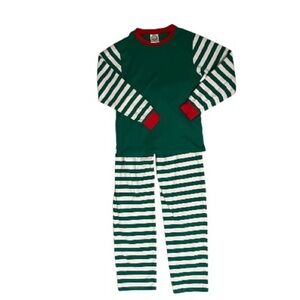 Green and White Striped Pajama Set small holiday Christmas